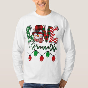T-shirt Granna Snowman Love Granna Life Noël Red Plai