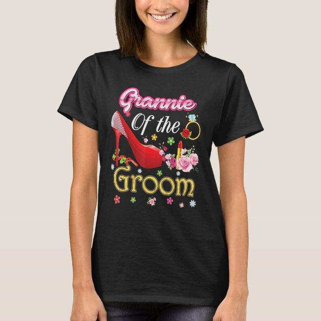 T-shirt Grannie Du Groom Joyeux Mariage Flower Sho rose (Devant)