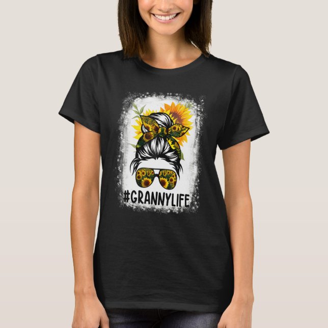 T-shirt Granny Life Messy Cheveux Bun Sunflower Femmes Mèr (Devant)