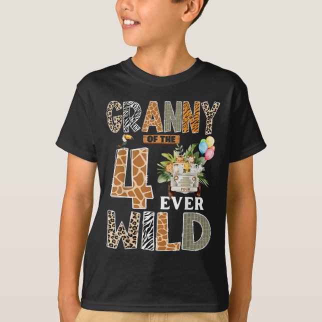 T-shirt Granny Of The Four Ever Wild Safari 4th Birthday B (Devant)