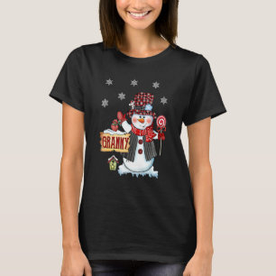 T-shirt Granny Snowman Sucre de canne de Noël Red Plaid Sa