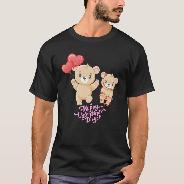 T-shirt Graphi Heureuse Sainte-Valentin mignon ours et coe (Devant)