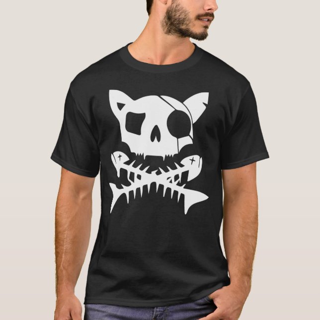 T-shirt Graphic Arts Cat Pirates Halloween Scary Skull And (Devant)