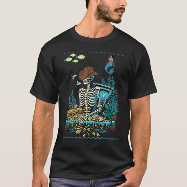 T-shirt Graphic Cool Skeleton Pirate Mermaid (Devant)