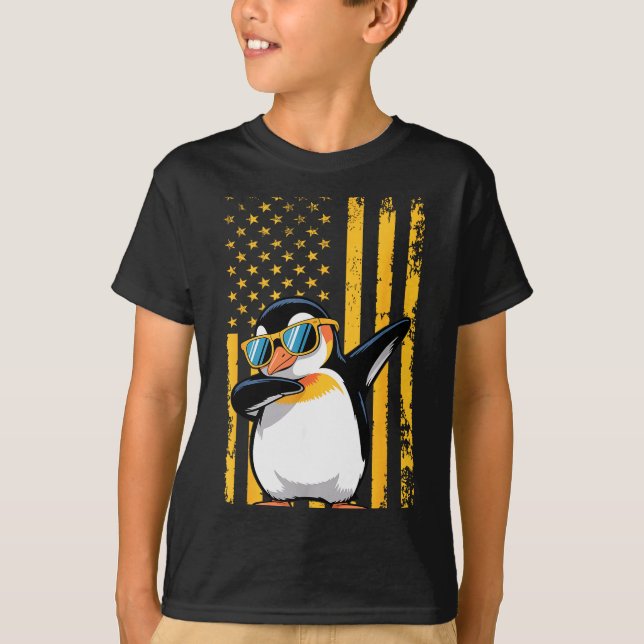 T-shirt Graphic Penguin Retro American Flag Funny Penguin  (Devant)