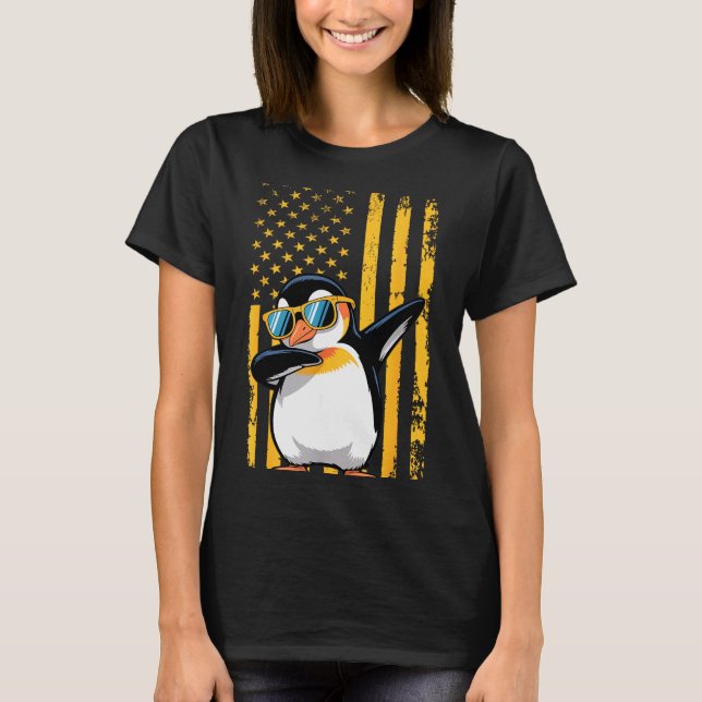 T-shirt Graphic Penguin Retro American Flag Funny Penguin  (Devant)