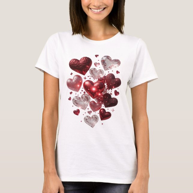 T-shirt graphique à cœurs et paillettes d'argent f (Devant)
