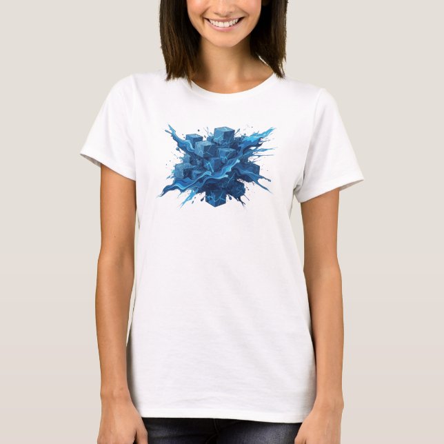 T-shirt graphique à cubes abstraits bleus dynamiqu (Devant)