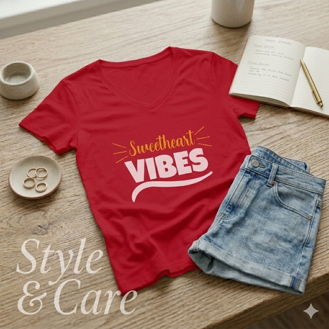 T-Shirt graphique à encolure en V pour femmes Swee (Sweetheart Vibes Graphic Women’s V-Neck T-Shirt)