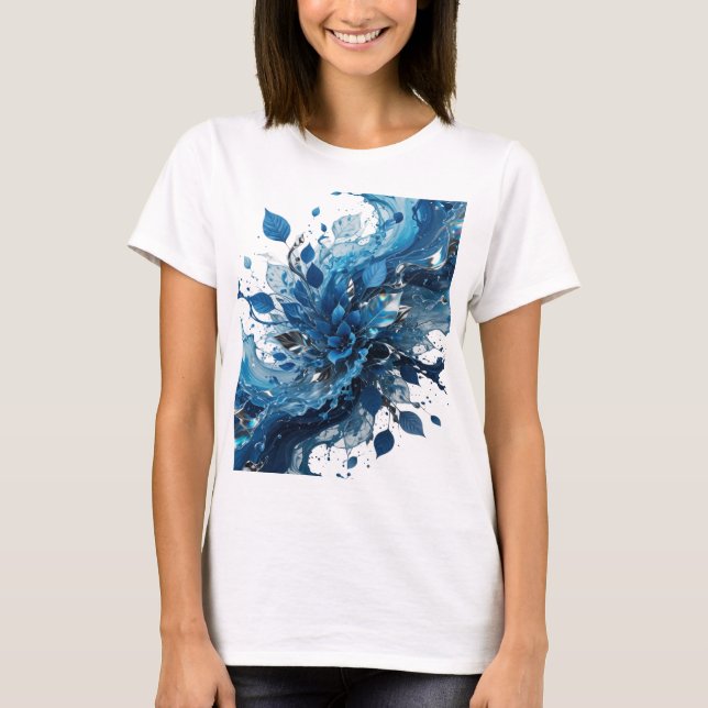 T-shirt graphique à feuilles et fleurs bleues arge (Devant)
