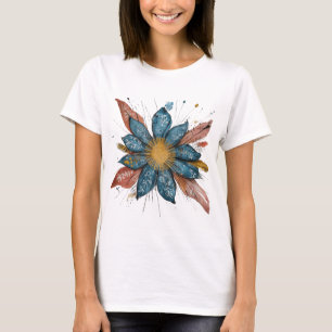 T-shirt Graphique à fleurs bleues - Art floral à main