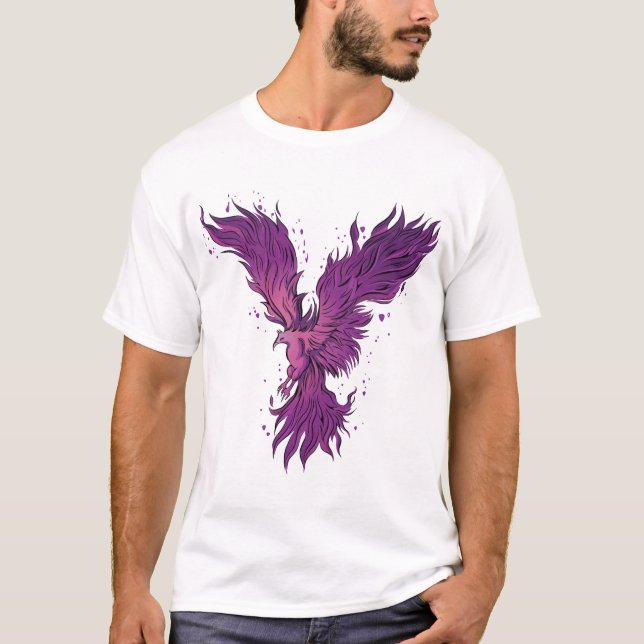 T-shirt graphique à l'oiseau phénix violet volant  (Devant)