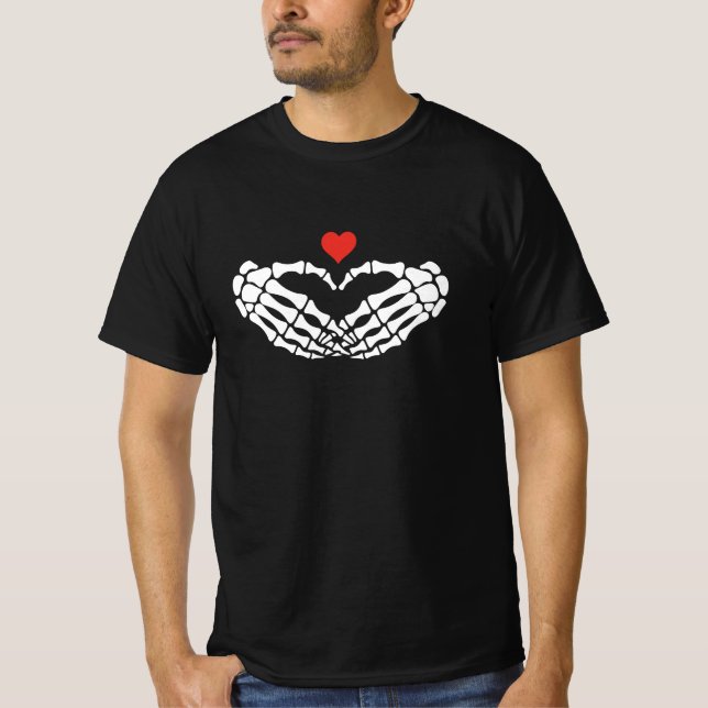 T-Shirt Graphique à Manches avec Cœur de Squelette (Devant)