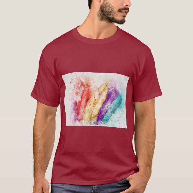 T-Shirt Graphique à Plumes Élégantes (Devant)