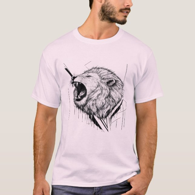 T-Shirt Graphique à Tête de Lion Blanc Rugissant (Devant)