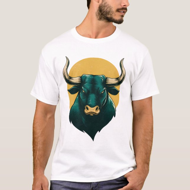 T-shirt graphique à tête de taureau majestueuse –  (Devant)