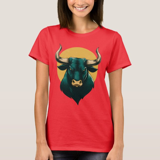 T-shirt graphique à tête de taureau majestueuse –  (Devant)