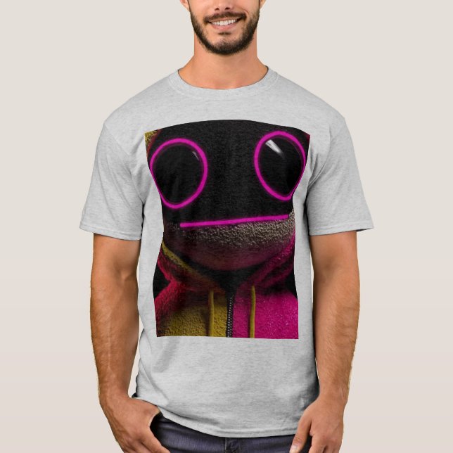T-shirt graphique à visage de monstre rose néon mi (Devant)