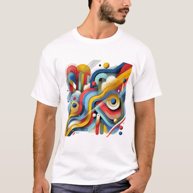 T-shirt Graphique Abstrait Coloré Blanc (Devant)