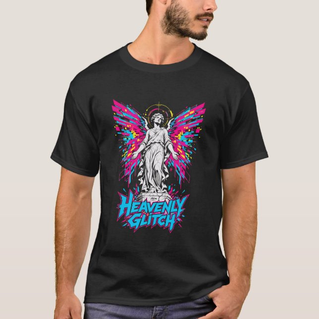 T-Shirt Graphique Ange Glitch Céleste pour Hommes (Devant)