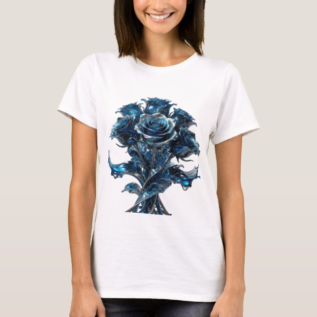 T-shirt graphique aux roses bleues argentées spiri (Devant)