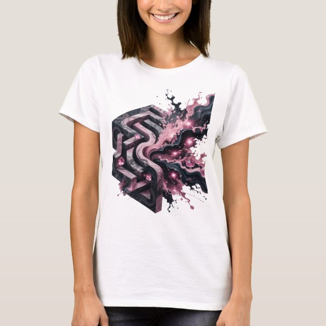 T-shirt graphique avec art abstrait rose moderne (Devant)