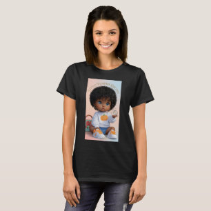 T-Shirt Graphique avec Bébé Mignon aux Cheveux Afr