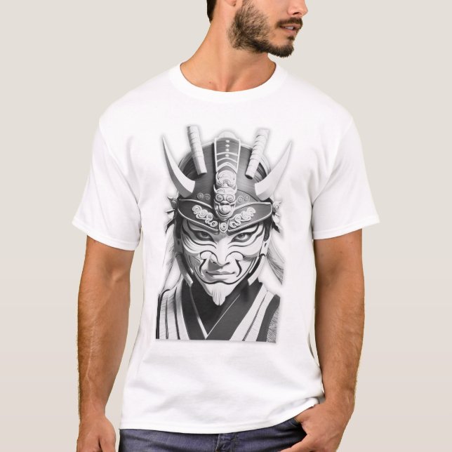T-shirt graphique avec masque de samouraï noir (Devant)