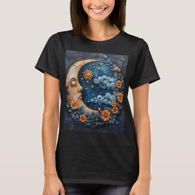 T-shirt graphique avec motif de lune et de fleur (Devant)