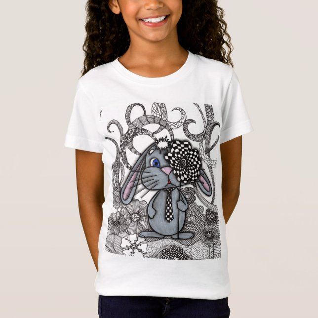 T-Shirt Graphique avec Personnage de Lapin Doodle  (Devant)