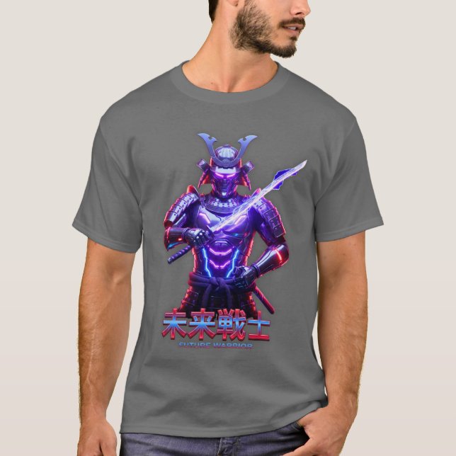 T-shirt graphique avec sabre de samouraï cyberpunk (Devant)