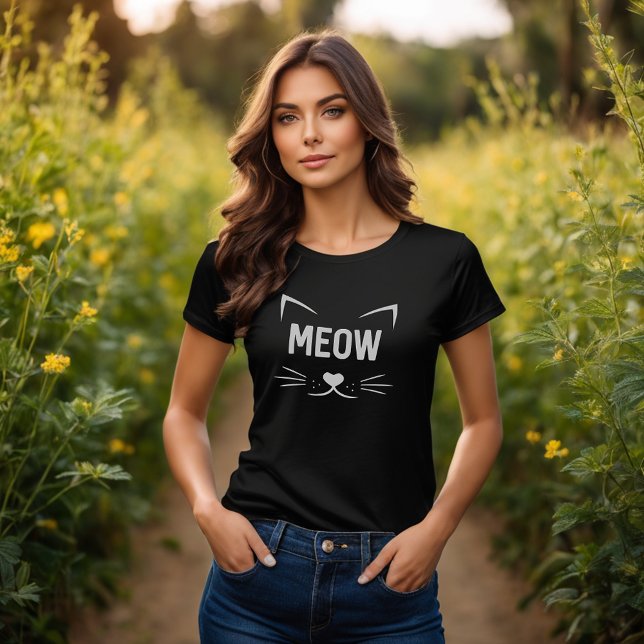T-Shirt Graphique avec Tête de Chat Mignon de Dess (Pawsitively Cute: 'Meow' Cat Face Cartoon Graphic Tee Shirt 🐱😺)
