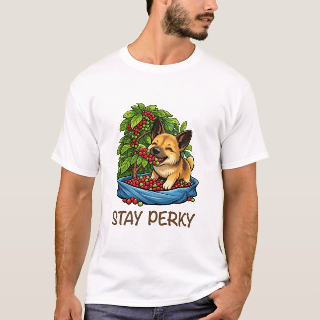 T-shirt graphique avec un chien mignon et du café  (Devant)