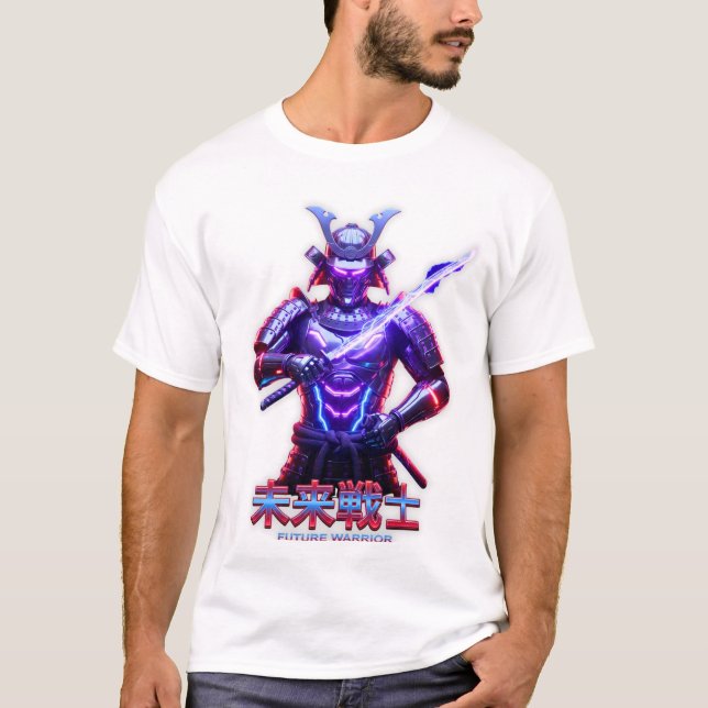 T-shirt graphique avec un guerrier samouraï néon (Devant)