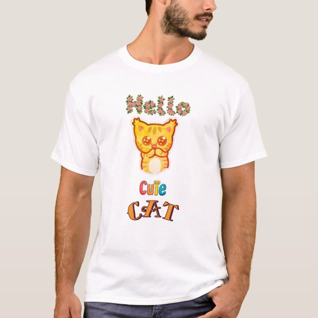 T-shirt graphique avec un visage de chat Kawaii mi (Devant)