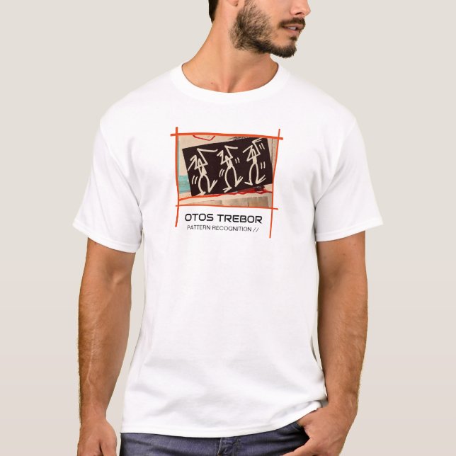 T-shirt graphique blanc avec collage d'art de rue. (Devant)