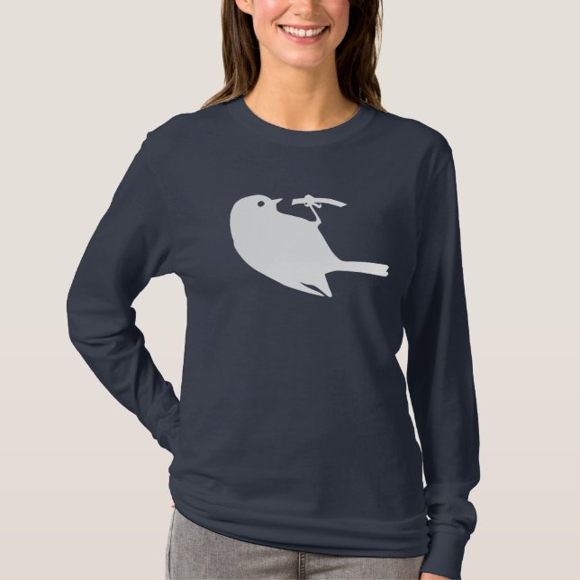 T-shirt Graphique blanc mignon de silhouette d'oiseau de (Devant)