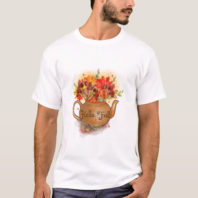 T-Shirt Graphique Bonjour Automne Cozy (Devant)