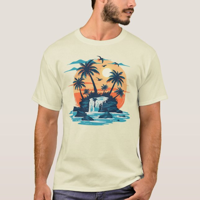 T-Shirt Graphique Cascade de Coucher de Soleil Tro (Devant)