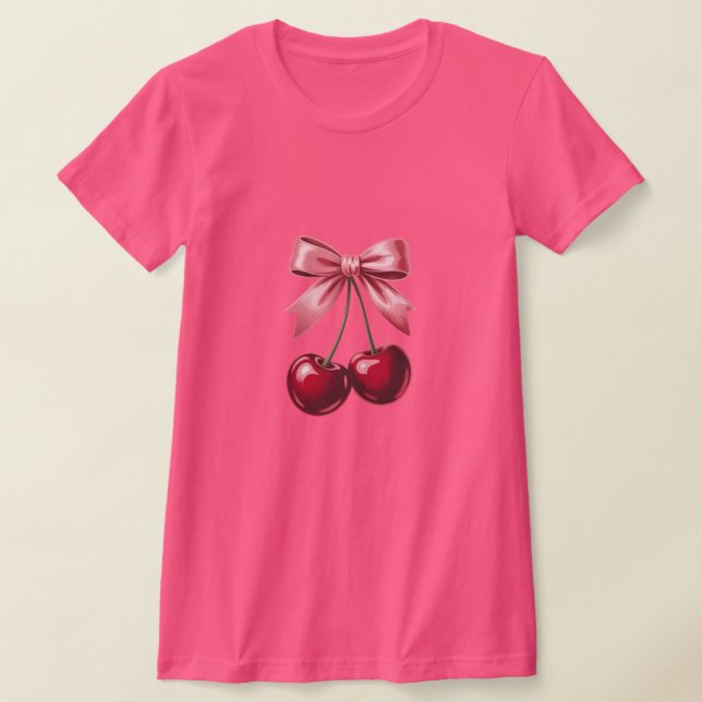 T-Shirt Graphique Cerise à Ruban | Esthétique Coqu (Poser)