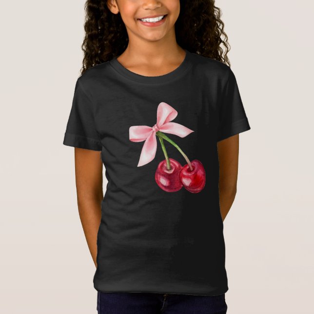 T-shirt graphique cerise et bow mignonne (Devant)