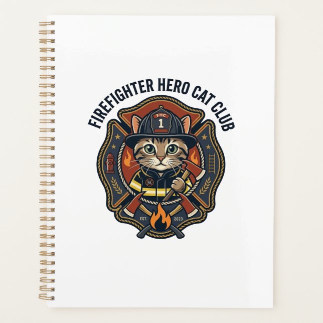 T-shirt graphique chat héros pompier - Feu (Devant)