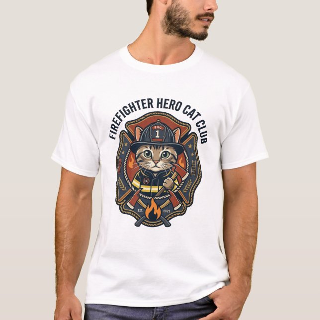 T-shirt graphique chat héros pompier - Feu (Devant)