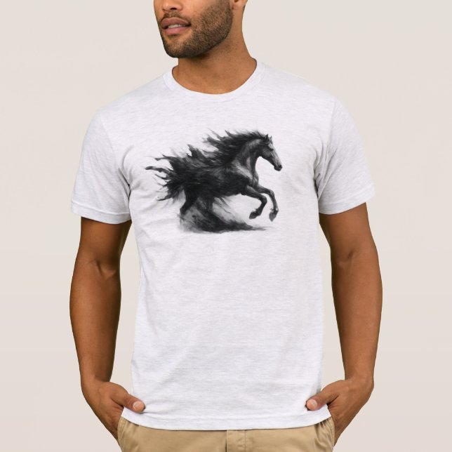 T-Shirt Graphique Cheval Noir en Course (Devant)