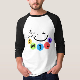 T-Shirt Graphique Citation Café Mignon Sourire Col