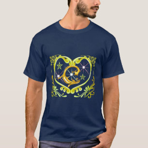 T-Shirt Graphique Cœur Céleste & Lune - Or & Na