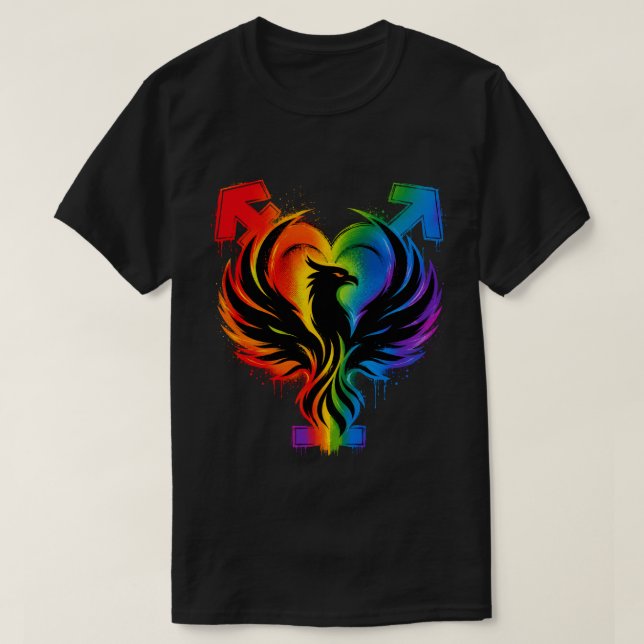T-shirt graphique Cœur de Phénix Arc-en-ciel (Design devant)
