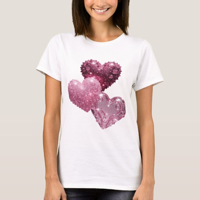 T-shirt graphique Cœurs de paillettes rose classiq (Devant)