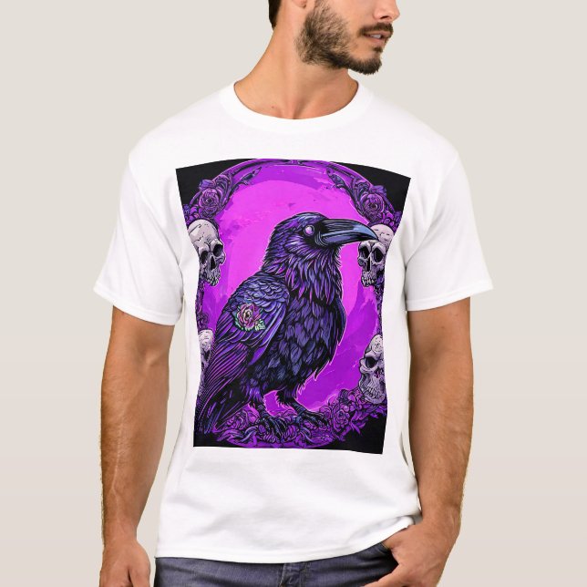 T-shirt Graphique Corbeau Violet Gothique Mode Création (Devant)