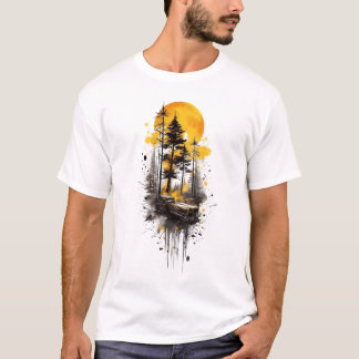 T-Shirt Graphique Coucher de Soleil en Forêt Dorée